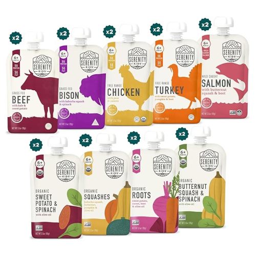 Serenity Kids Organic Baby Food Pouches, 5g Protein, 3.5 Oz, 8 Pack
