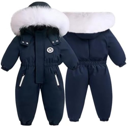 Toddler Snowsuit Baby Boys Girls One Piece Winter Outfit Infant Ski Suit Thick Fleece Coat Hoodies 2T-5T Warm Jumpsuit