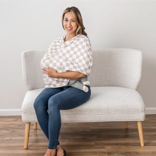 Itzy Ritzy 4-in-1 Nursing Cover, Car Seat Cover, Shopping Cart Cover & Infinity Scarf – Breathable, Multi-Use Nursing Cover Up for Breastfeeding, Carseat Canopy & Stroller Cover (Checkerboard)