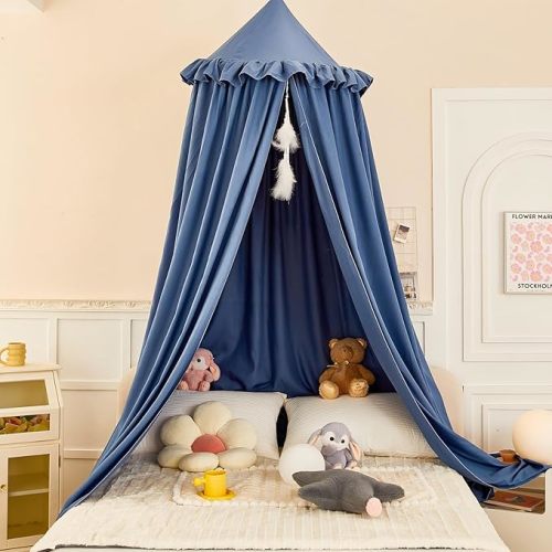 Princess Decor Canopy for Kids Bed, Soft and Durable Bed Canopy for Girls Room Tent Canopy Dreamy Mosquito Net Bedding, Children Reading Nook Canopies Indoor (Blue)