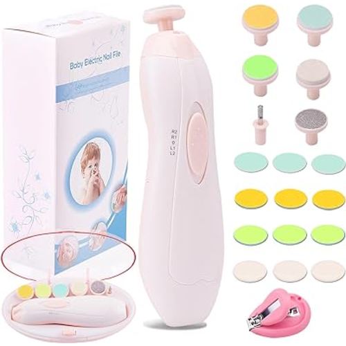 Baby Nail Trimmer Electric Nail File Baby Nail Clippers, 20 in 1 Safe Nail Filer Grinder Kit for Newborn Infant Toddler Kids or Adults Toes Fingernails Care Trim Polish, Led Light and Grinding Heads