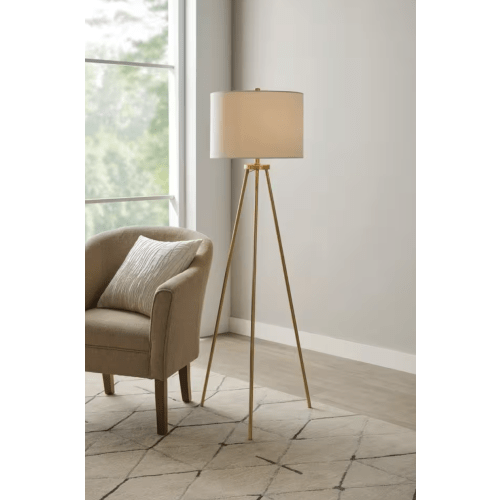 Hampton Bay Quinby 58 in. Gold Tripod Floor Lamp with White Fabric Shade HD6420B