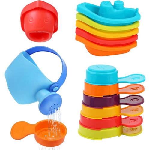 12Pcs Small Water Table Toys for Toddlers 1-3 - Super Easy to Clean, Baby Bath Bathtub Pool Toys Water Table Accessories with Watering Can Floating Boats Spoons for Kids Ages 1-3 Boy Girl Gifts, Blue