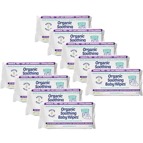 Doctor Butler's Organic Baby Wipes - Hypoallergenic & Unscented Baby Wipes, Safe for Baby Sensitive Skin Care, Made with Chamomile & Essential Oils (9pk – 60 Wipes)