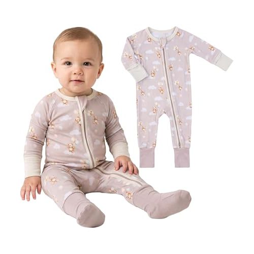 Viscose from Bamboo Baby Pajamas, 2-Way Convertible Bamboo Sleeper, Fold- Over Mittens & Foot Cuffs