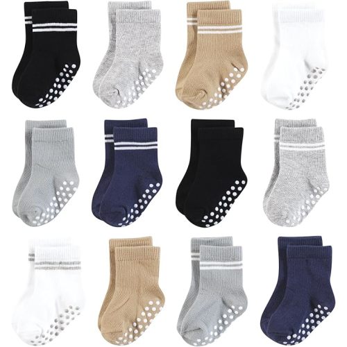 Hudson Baby Infant Boy Cotton Rich Newborn and Terry Socks, Athletic Stripe Neutral, 0-6 Months