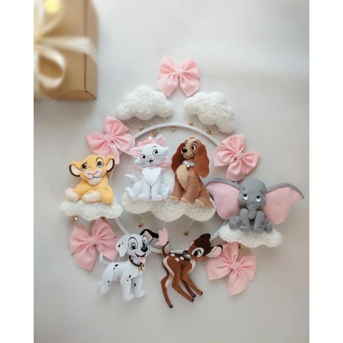 All Disney Baby Mobile with Simba, Marie, Dumbo & Bambi, Pink Princess Nursery Mobile, Personalized Crib Mobile, Baby Shower Girl Gift