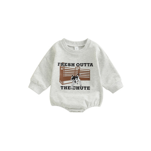 Newborn Western Cowboy Outfits Baby Girl Boy Sweatshirt Romper Cow Print Long Sleeve Bodysuit Romper Fall Clothes