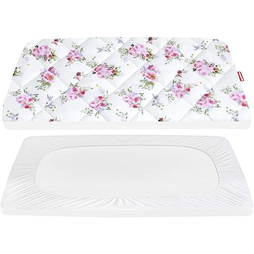 Pack and Play Sheets Fitted, Breathable Thick Playard Lovely Print Cover 39"×27"×5" Compatible with Graco Pack n Play, Floral