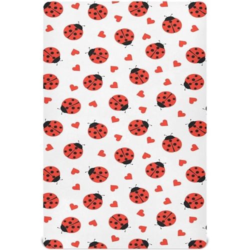 Baby Crib Sheet Cute Ladybug Hearts Crib Mattress for Boys and Girls Playard Sheet Soft Breathable Fitted Baby Mattress Cover 52x28in