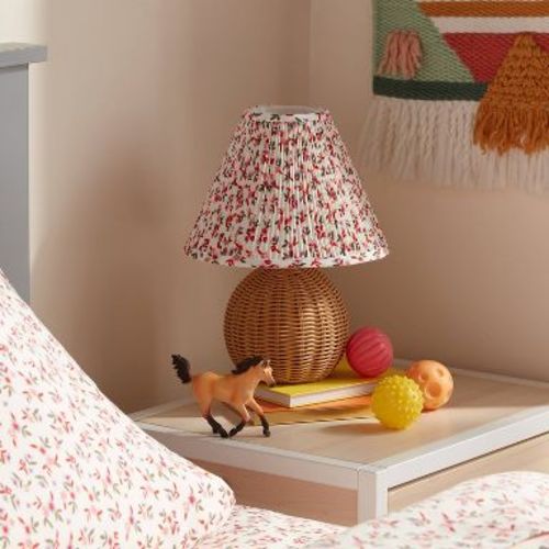 Round Faux Rattan Kids' Lamp with Pleated Floral Shade - Pillowfort™