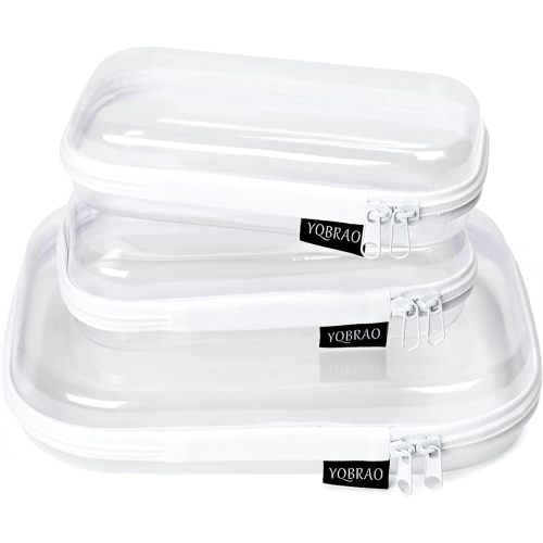 3 Pack Clear Hard Shell Zipper Case - Clear Waterproof Cosmetic Bag with Zipper, Kid's Toy Storage Organizer Bins, Charging Cables, creative journaling, painting brushes, Threads,Sketch Supplies