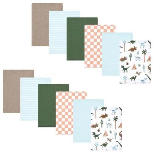 Hudson Baby Boys Cotton Flannel Burp Cloths 12-Pack Bundle, Retro Dinosaur, One Size