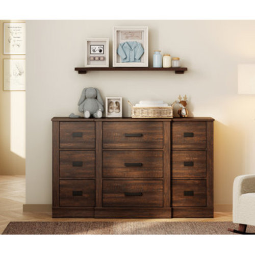 Gracie Oaks Laziza 52.5" Wide Modern Farmhouse Wooden Dresser With 9 Drawers For Kids & Reviews | Wayfair