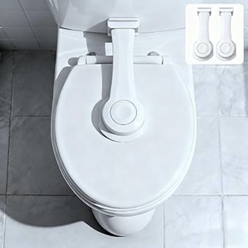 2-Pack Toilet Locks Baby Proof - Toilet Seat Locks for Toddlers, Strong 3M Adhesive, Easy One-Hand Operation, Child Safety, Fits Most Toilets