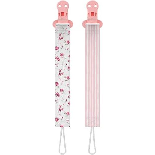 Dr. Brown's Fabric Pacifier Clips, Flowers/Stripes, 0-18 Months, 2-Pack | Flowers/Stripes, Pack of 2 Clips, Universal Fit, Fabric Strap for Pacifiers, BPA Free, 0-18 Months, 2-Pack
