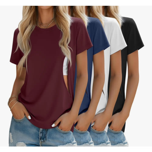 4 Pack Women's Nursing Breastfeeding Shirts with Zipper Loose Fit Short Sleeve Maternity Top Nursing Clothes