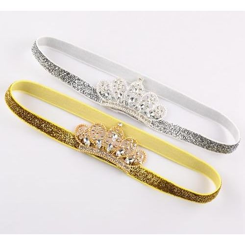 XICHEN®Baby Girls Crown Headband Newborn Princess Head Band Headdress Elastic Hair Band (Crystal -2Pack)