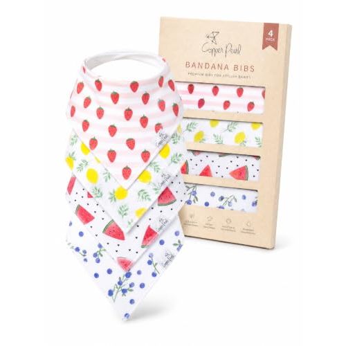 Copper Pearl Baby Bibs 4 Pack, Printed Bandana Drool Bibs for Baby Girl & Boy, Soft Cotton Drooling Teething Bibs