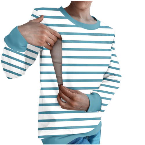 Hvyesh Women's Stripe Nursing Shirts for Breastfeeding with Hidden Zipper Long Sleeves Maternity Tops