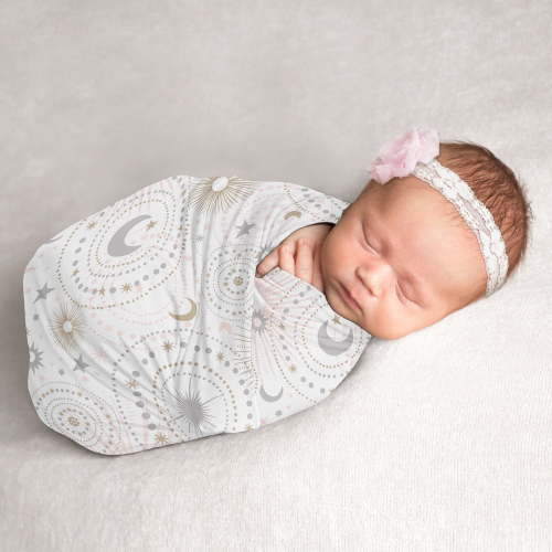 Sweet Jojo Designs Celestial Pink Gold and Grey Swaddle Blanket