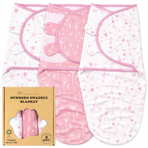 Bublo Baby, Preemie Swaddles, Up to 7 Pound Pink Cotton, 3-Pack