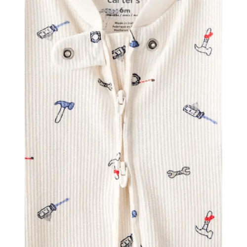 Baby Boy Construction Print Cotton Long-Sleeve Snug Fit Sleep & Play Pajamas - White | Carter's
