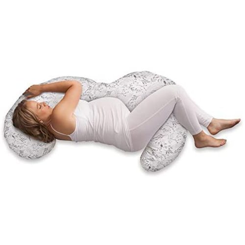 Boppy Total Body Pregnancy Pillow with Removable, Breathable Pillow Cover | Gray Scattered Leaves | Plush Full-body Support | Prenatal and Postnatal Positioning