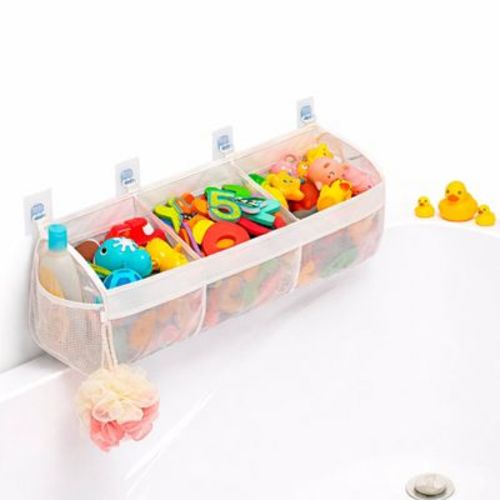 Etokfoks 1 Piece 3 Compartment Horizontal Bath Toy Organizer Large Openings Mesh Bath Tub Storage Holder for Sorting and Easy Access