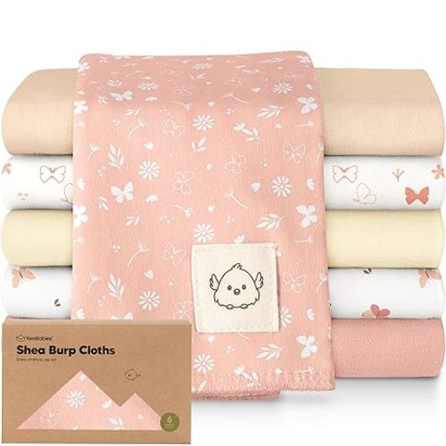 Organic Burp Cloths Baby Boy, Girl - 6-Pack Large 100% Cotton Burping Cloths for Babies, Spit Up Rags, Super Absorbent, Ultra Soft Newborn Rag, Gender Neutral, Machine Washable, Durable (Sweet Charm)