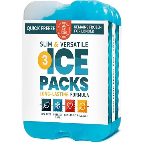 Healthy Packers Ice Packs for Lunch Boxes & Coolers - Freezer Packs - Original Cool Pack | Cooler Accessories for Beach, Camping & Fishing | Slim & Long-Lasting Reusable Ice Pack for Cooler