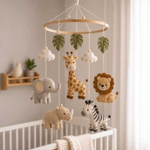 Safari Baby Mobile, Felt Nursery Mobile, Jungle Crib Mobile, Neutral Baby Mobile, Giraffe Elephant Lion Zebra Mobile, Baby Boy Nursery Decor