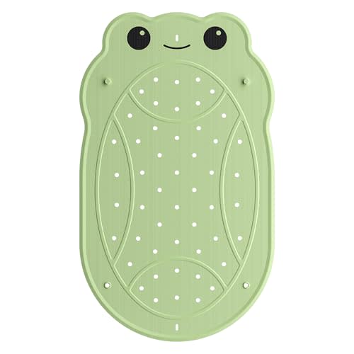 UNEEDE Kids Bathtub Mat Non Slip, Soft Rubber Shower Mat for Toddler | Machine Washable Baby Bath Mat with 100+ suction cups and 50+ Drainage Holes, 30"x18" Cute Frog Design, Baby Bath Essentials