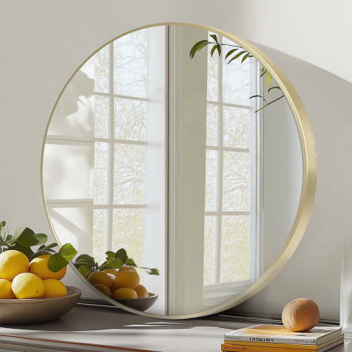 EDX 28" Wall Round Mirror with Crystal Clear Reflection, Convenient Hanging Hooks, and Premium Aluminum Alloy Construction, Gold