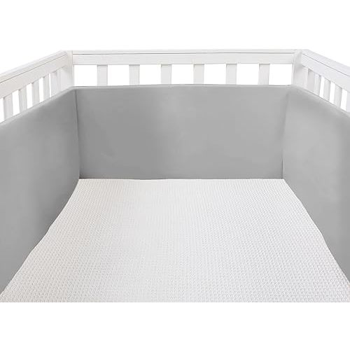 4Pcs Mesh Liner for Anti-Collision, Ventilate Solid Color Cushioned Pads Soft Padding for Crib Sides (Gray)