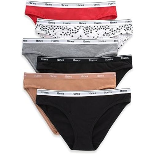 Hanes Women's Originals Bikini Panties, Breathable Stretch Cotton Underwear, Assorted, 6-pack