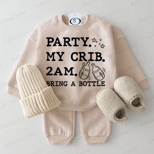 PARTY. MY CRIB. 2AM. BRING A BOTTLE Baby Beige Sweatshirt 2-piece Set