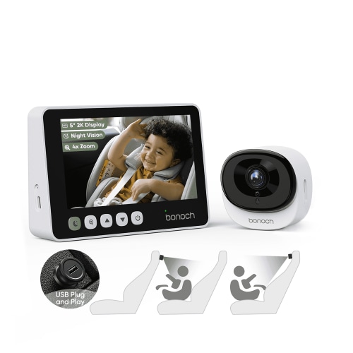 BONOCH, Baby Car Camera, 2K Night Vision, 5 Inch Rear Facing Monitor