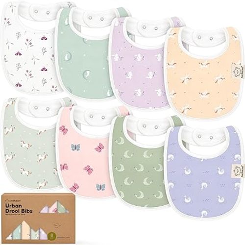 8-Pack Organic Baby Bibs for Boys, Girls - Soft Cotton Drooling and Teething Bibs for Baby Girl & Boy, Extra Absorbent, Easy to Clean & Put On for Toddler, Newborn, Infant 0-24 Months (Lunaris)