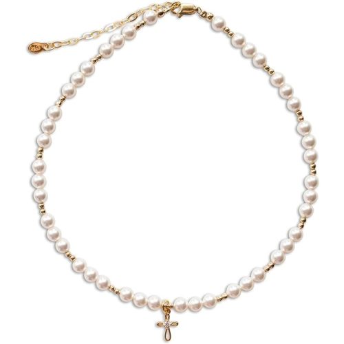 Cherished Moments Children's 14K Gold-plated Bracelet and/or Necklace with Simulated Pearls and Cross Charm for Baptism, Christening or First Communion Gift for Girls
