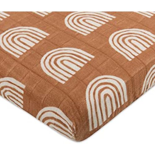 Babyletto 100% Organic Cotton All-Stages Midi Crib Sheet, GOTS-Certified, Fitted 360°, Ultra-Soft and Breathable Muslin - Terracota Rainbow
