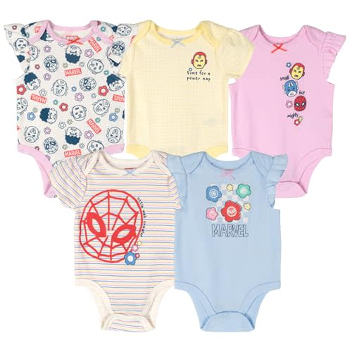 Marvel Comics Baby 5-Pack One Piece Bodysuits Newborn to Infant