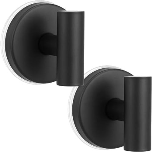 Large Suction Cup Hooks for Shower, Heavy Duty Rust-Resistant No-Drill Towel & Robe Hooks for Glass Mirrors, Smooth Tile Walls, Bathroom & Kitchen(2, Matte Black)