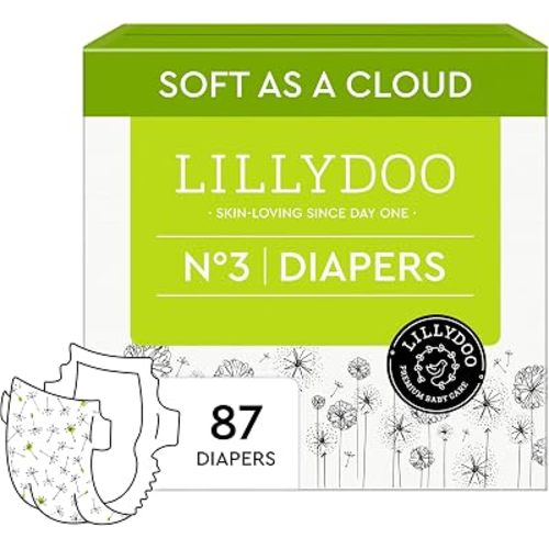 LILLYDOO Baby Diapers, Size 3 (13+ lbs), 87 Count, Hypoallergenic & TCF