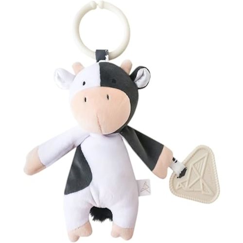 Copper Pearl On-The-Go Plush: Clip On Baby Toys for Travel, Soft Stuffed Cow Plush with Teether for Sensory Development - Colby Cow