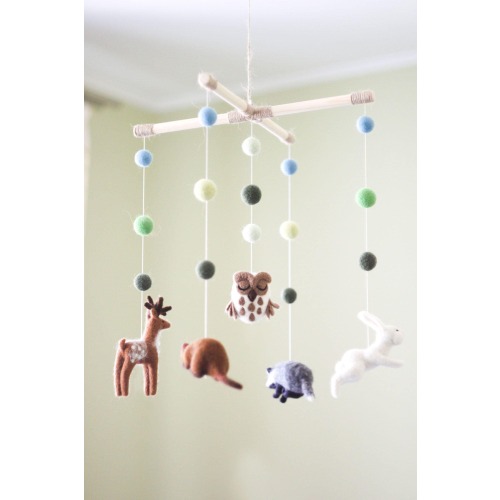 Needle Felted Baby Mobile: Woodland Animal Crib Decor