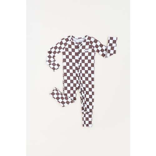 Rad Toddler Long Sleeve Bronze Checkered Bamboo Onesie– Matching Set Available