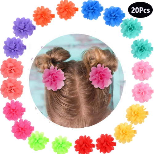 20Pcs 2.4" Chiffon Flower Hair Bows Clips Flower Tiny Hair Accessories for Girls Infants Toddlers