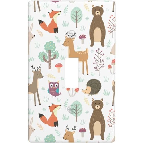 Cartoon Animal Deer Bear Fox Light Switch Cover Decorative Single Toggle Plastic Wall Plate Outlet Cover for Women Girls Bedroom Kitchen Living Room Decor 4.5 * 2.76