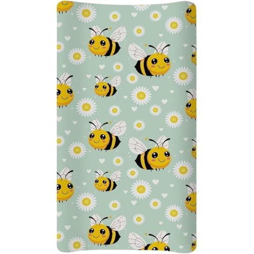 Bee Daisy Baby Changing Pad Cover Stretchy Diaper Changing Cover Infant/Toddler Waterproof Breathable Universal Tray Table Mat